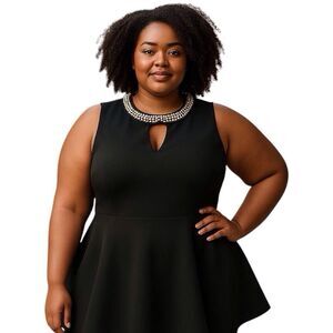 Ashley Stewart 22/24 Fancy Peplum Embellished Zipper Black Blouse Plus